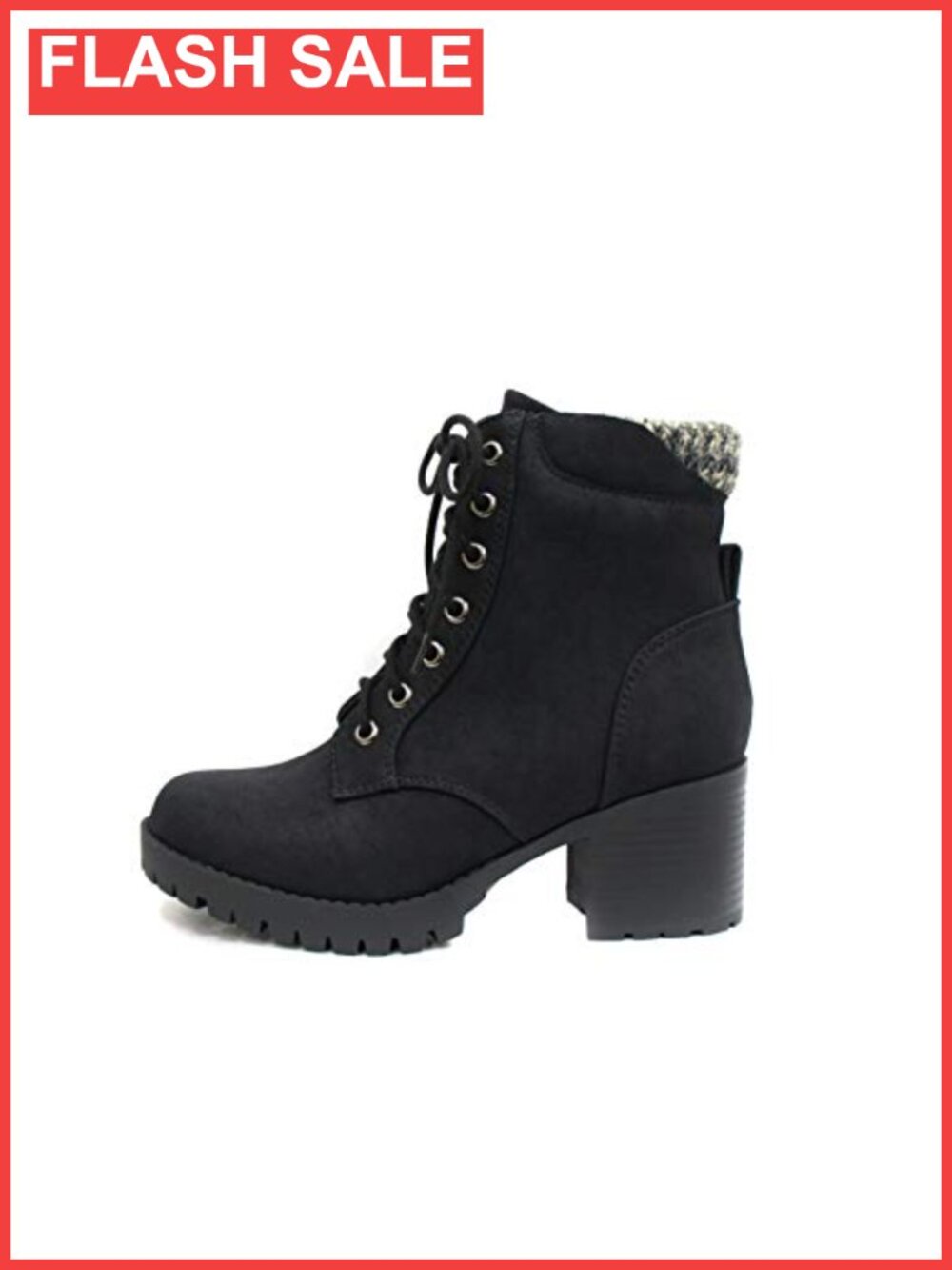 Lug Sole Chunky Heel Combat Ankle Boot Lace Up Side Zipper
